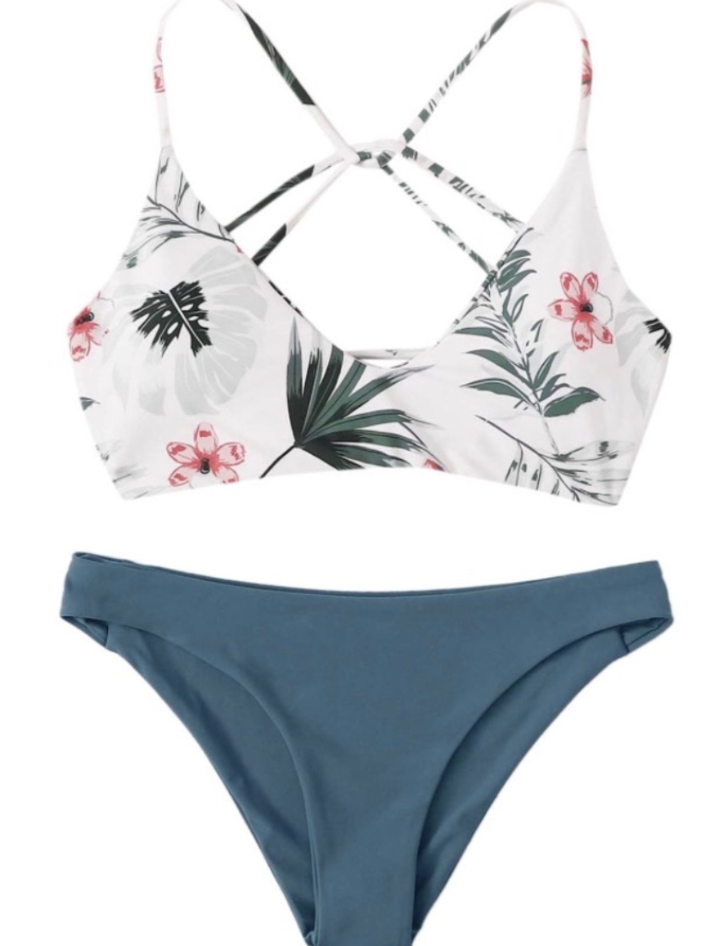 Floral Print White & Blue Women’s Bikini Set